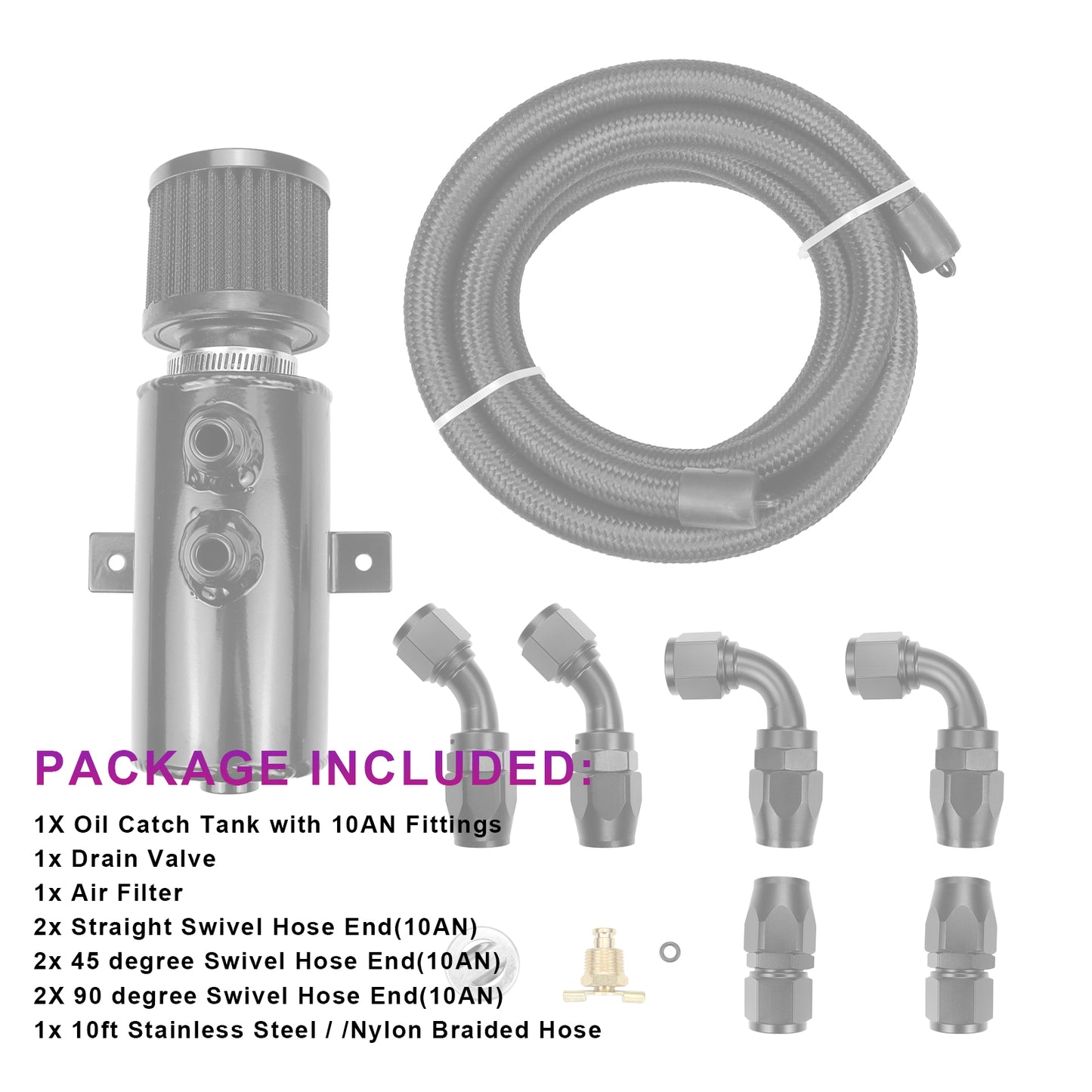 FEXON Oil Catch Breather Can, Baffled With Drain Valve, 10-Pack, 750ML