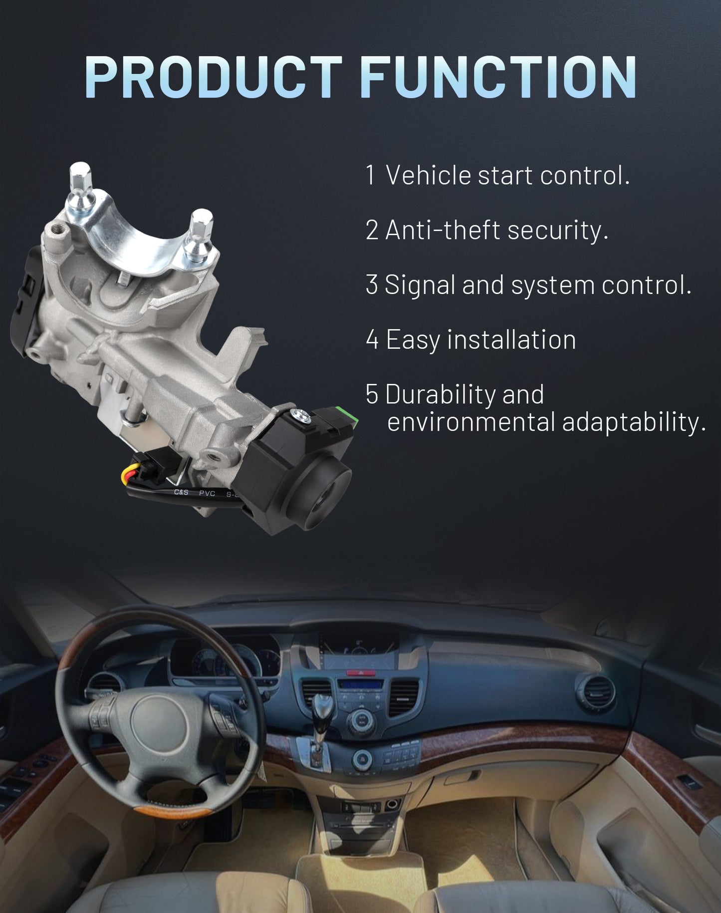 Radvik 35100-SDA-A71 Ignition Switch Lock Cylinder Assembly with 2 Keys (No Chip) - Compatible with Honda Accord 2004-2007 Odyssey 2005-2007 Element 2007