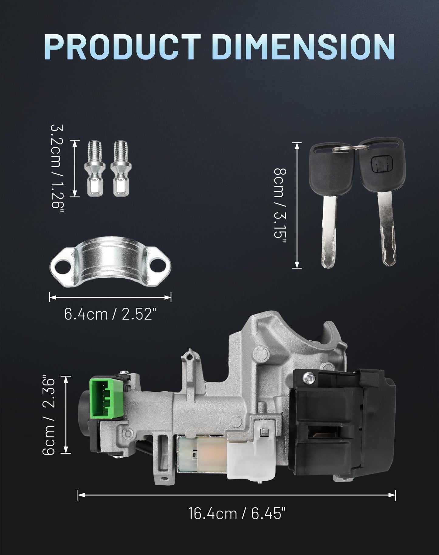 Radvik 35100-SDA-A71 Ignition Switch Lock Cylinder Assembly with 2 Keys (No Chip) - Compatible with Honda Accord 2004-2007 Odyssey 2005-2007 Element 2007
