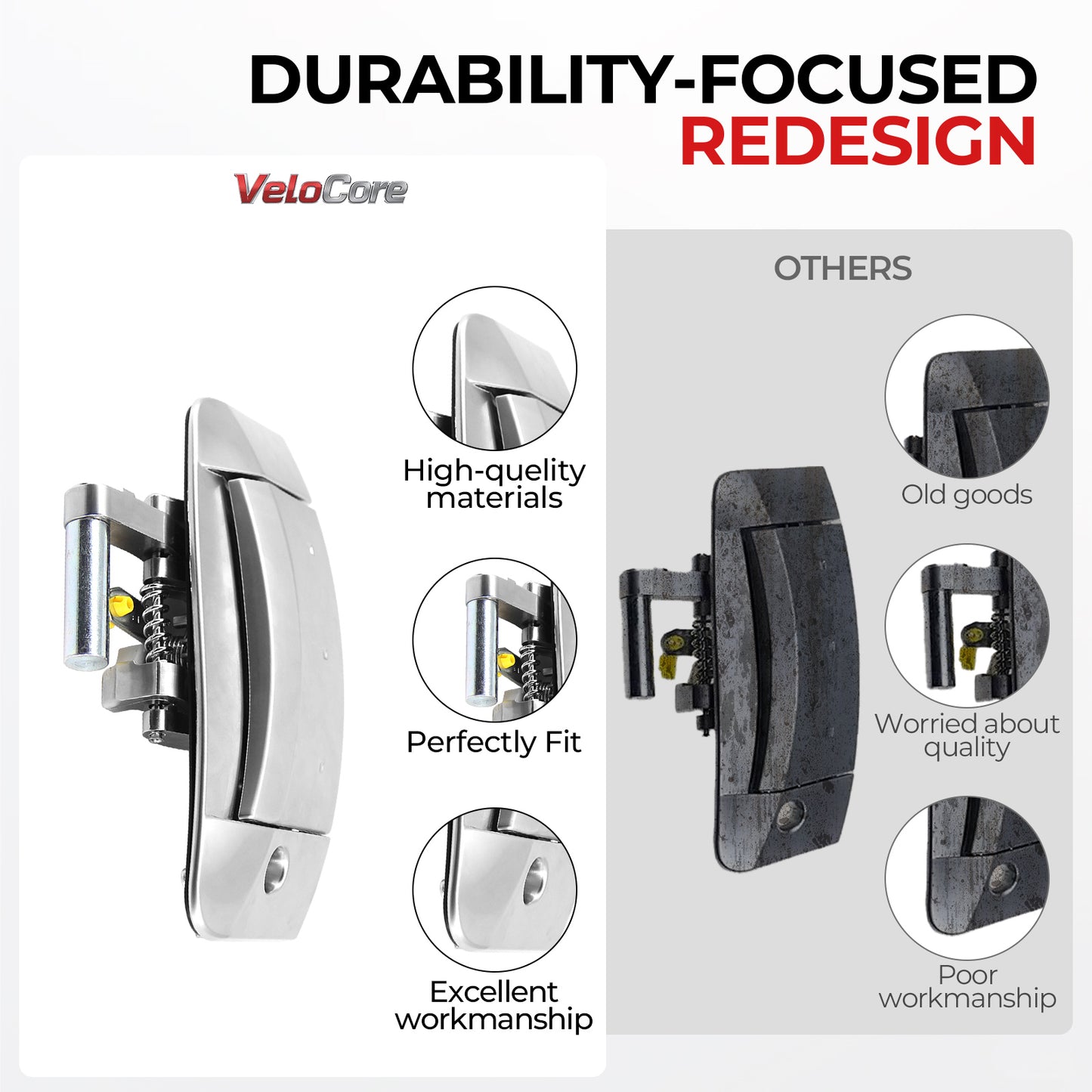VeloCore Exterior Door Handle Left Driver Side Compatible with 2003-2009 Nissan 350Z, Replaces 80607-CD41E, 80607-CD40B, 80607-CD40E, 80607-CD41D