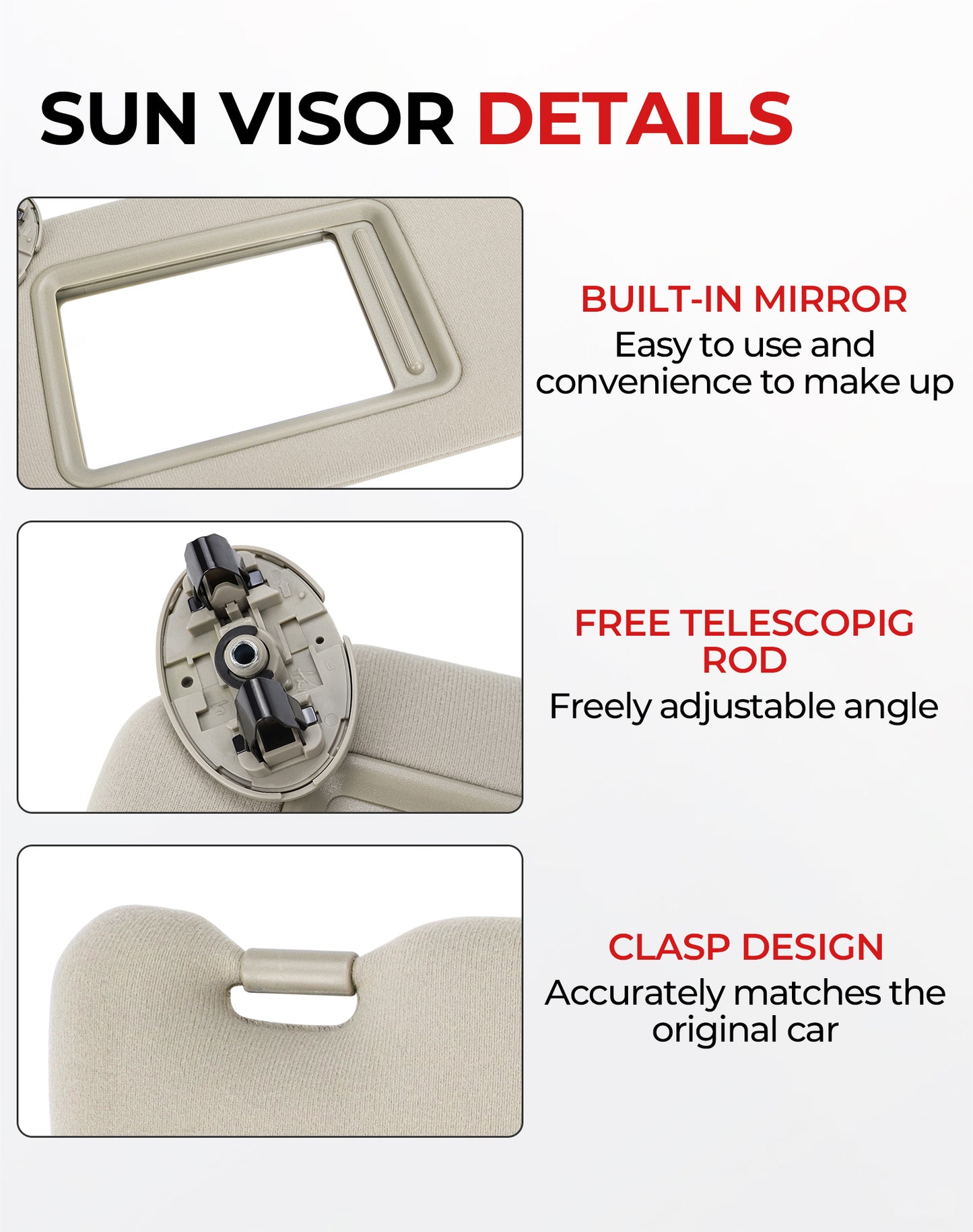Toyota Camry Sun Visor Set 74320-06780-E0 - Left & Right Beige (2007-2011)