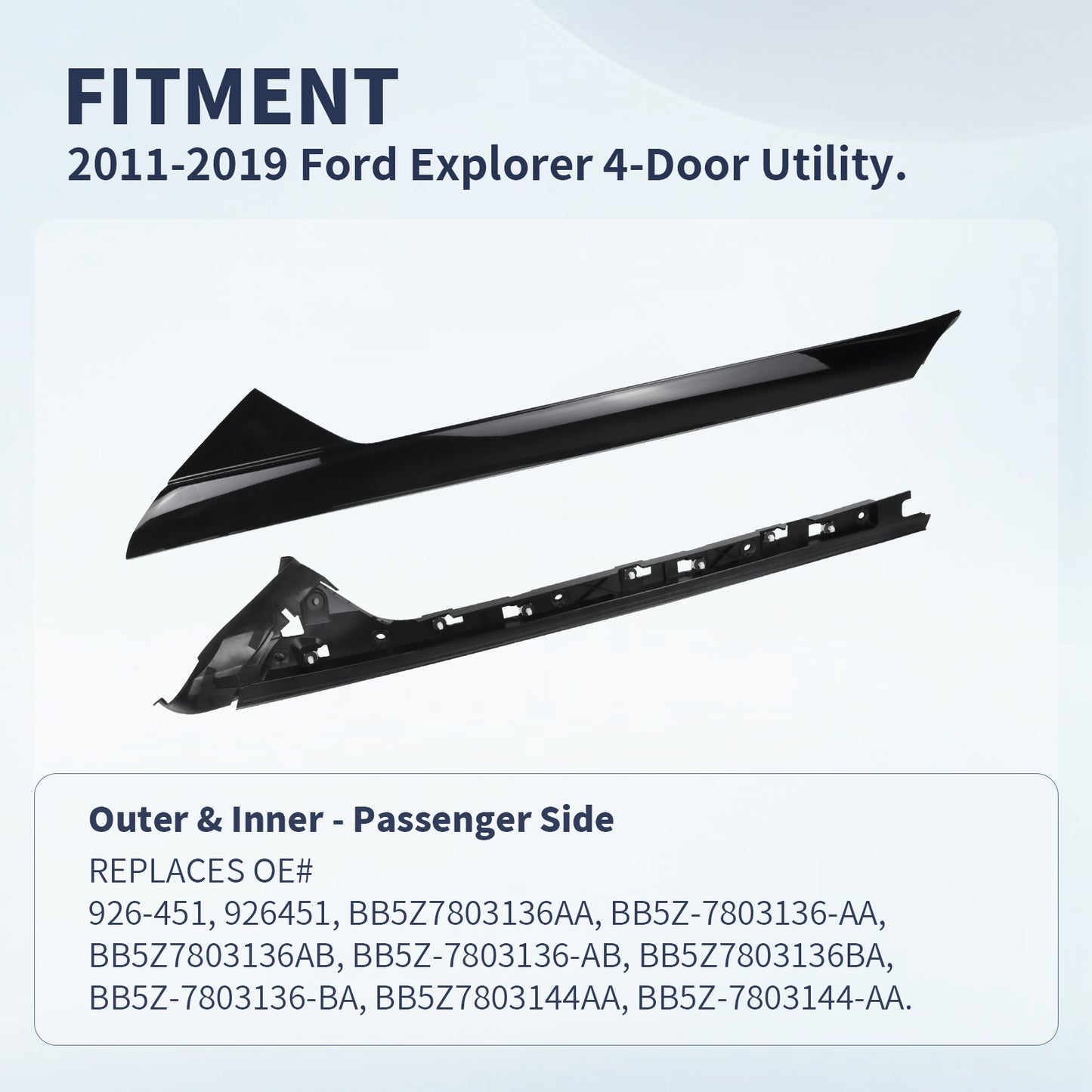 Ford Explorer Windshield Trim Molding 926451 - A Pillar Right Outer & Inner (2011-2019)