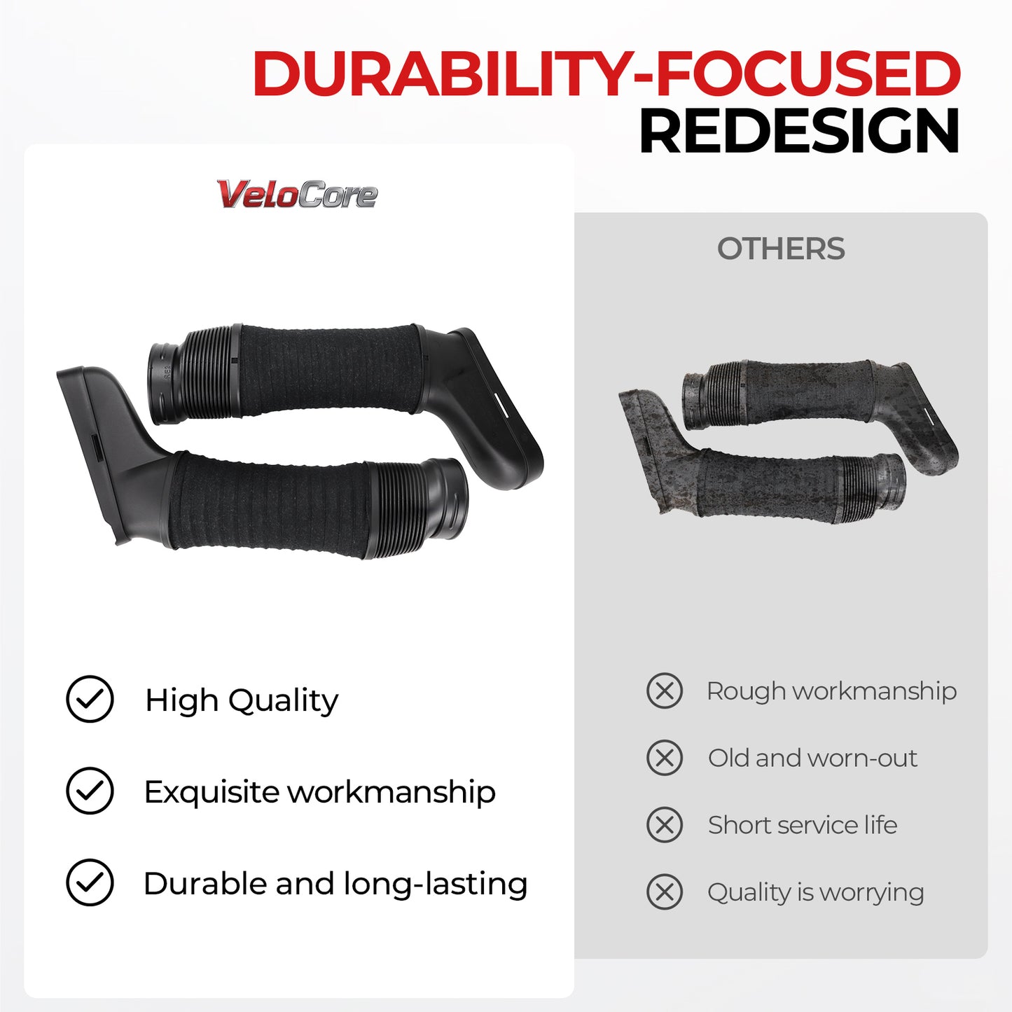 VeloCore durability-focused redesign comparison with other products on a white background