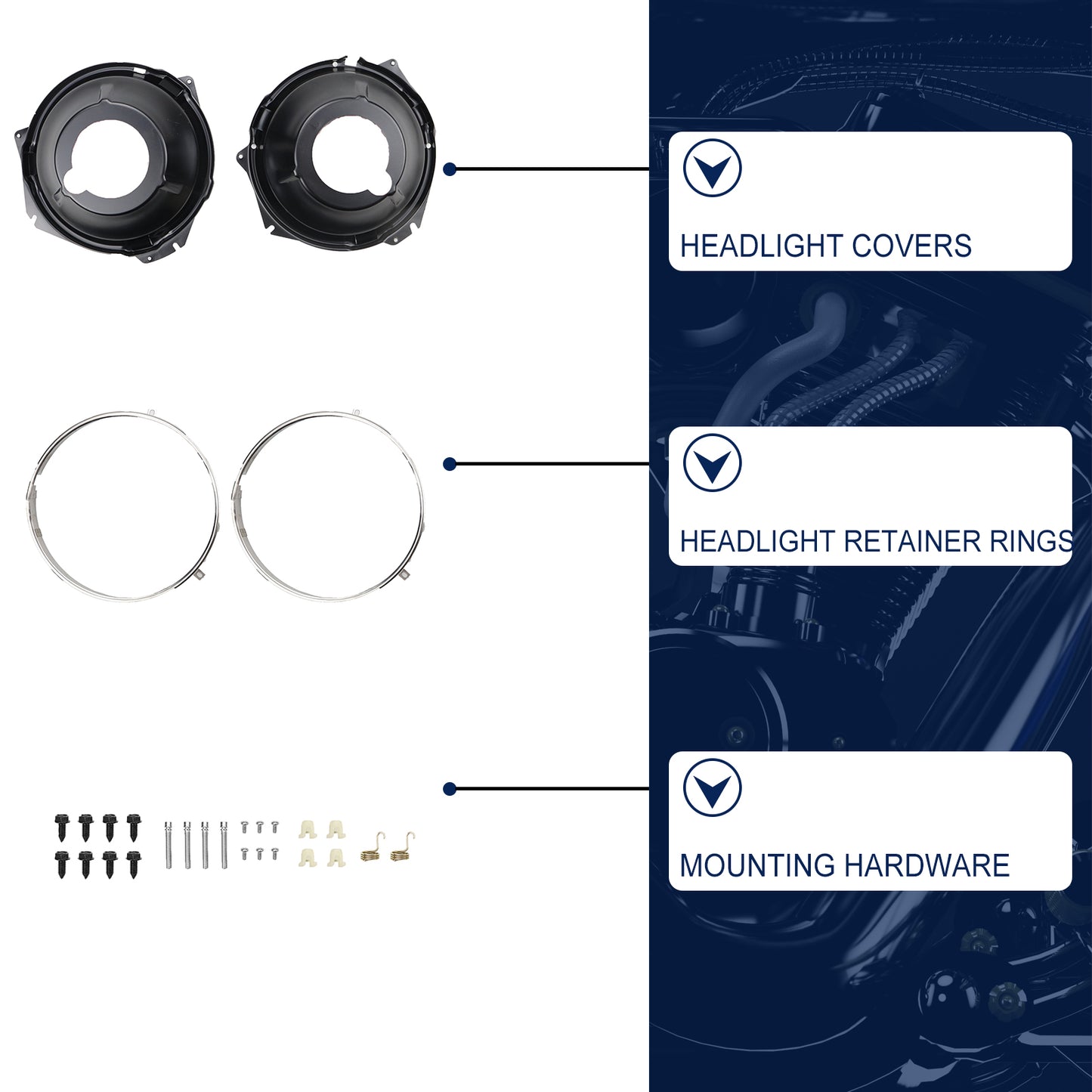 FEXON Headlight Retainer Ring & Mounting Bucket Assembly Kit with Hardware for 1967-1969 Chevy Camaro, 1969-1970 Nova, 1970 Monte Carlo, 1968 Chevy II