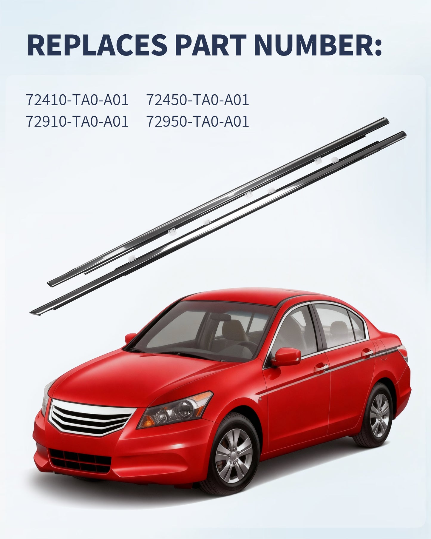Chrome Window Molding Trim Set for Honda Accord 2008-2012 (4PCS) - OEM Quality Weatherstrip Seal