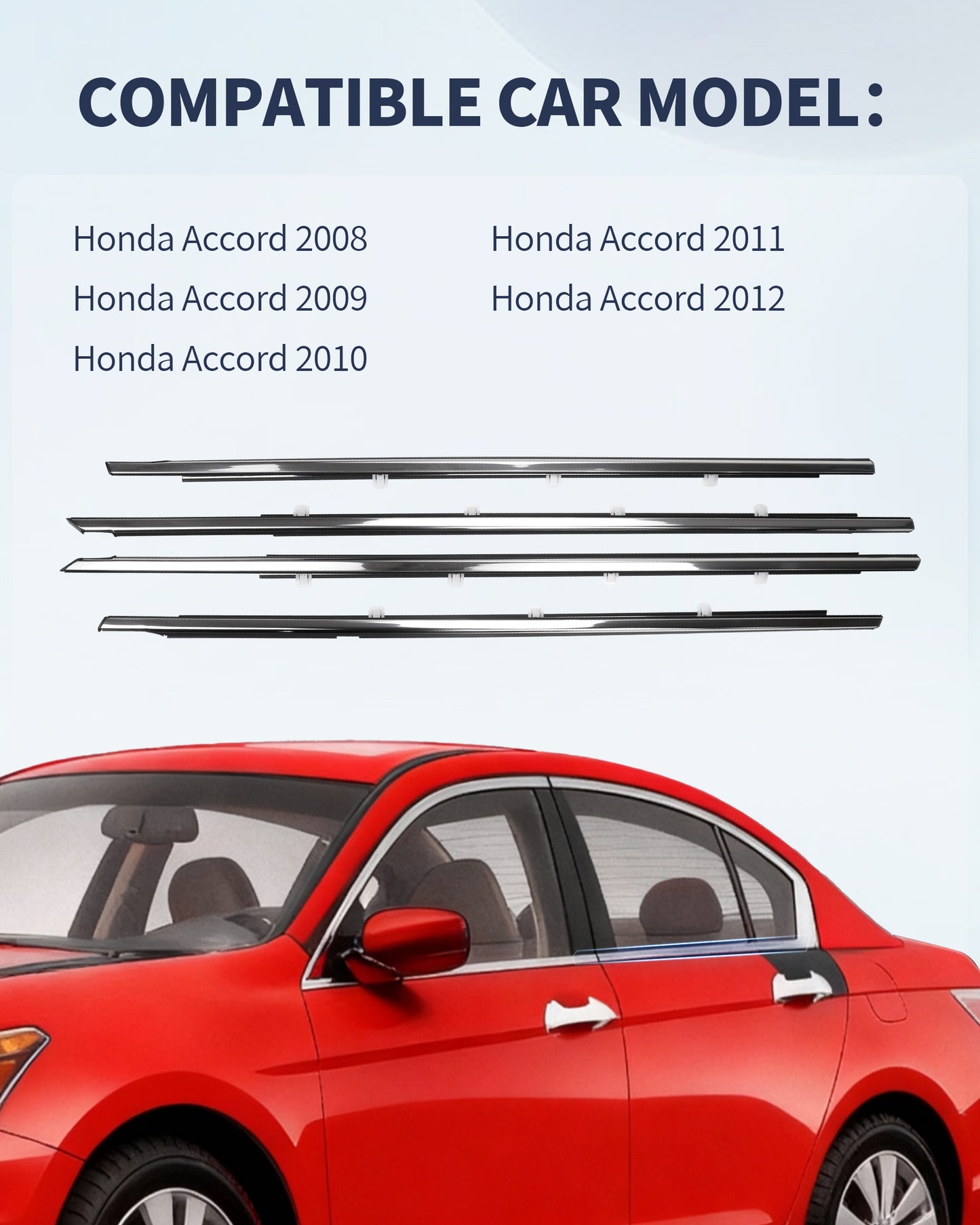 Chrome Window Molding Trim Set for Honda Accord 2008-2012 (4PCS) - OEM Quality Weatherstrip Seal