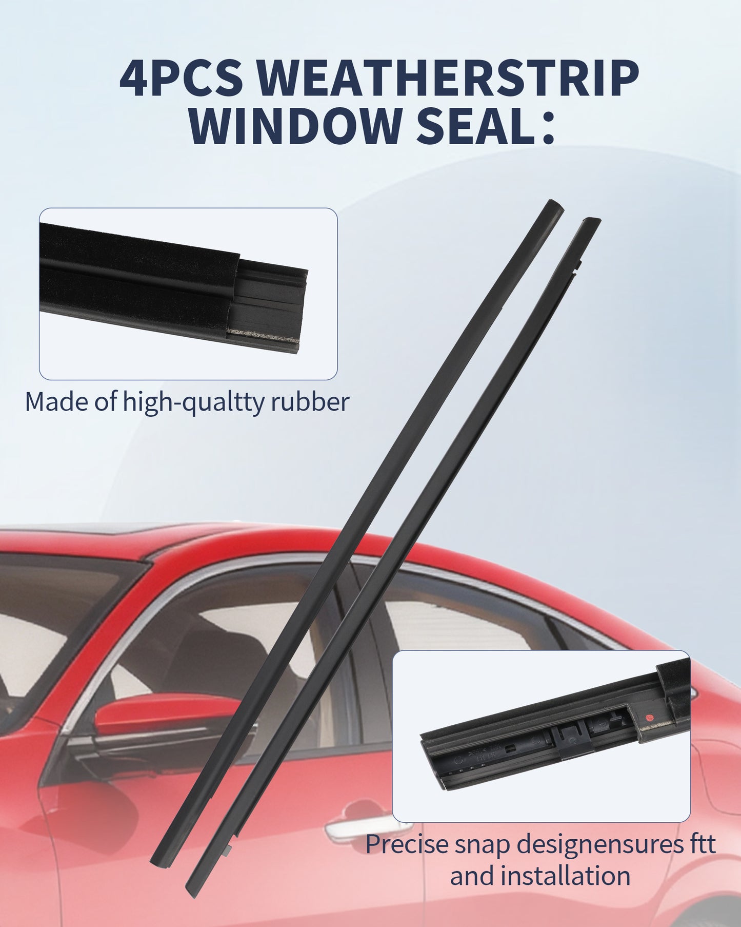 AIKEPT Window Weather Stripping Seal Belt, Complete Set of 4, Compatible with Honda Civic 4-Door Sedan 2016-2021, Replaces 72410-TEA-T01 & 72450-TEA-T01