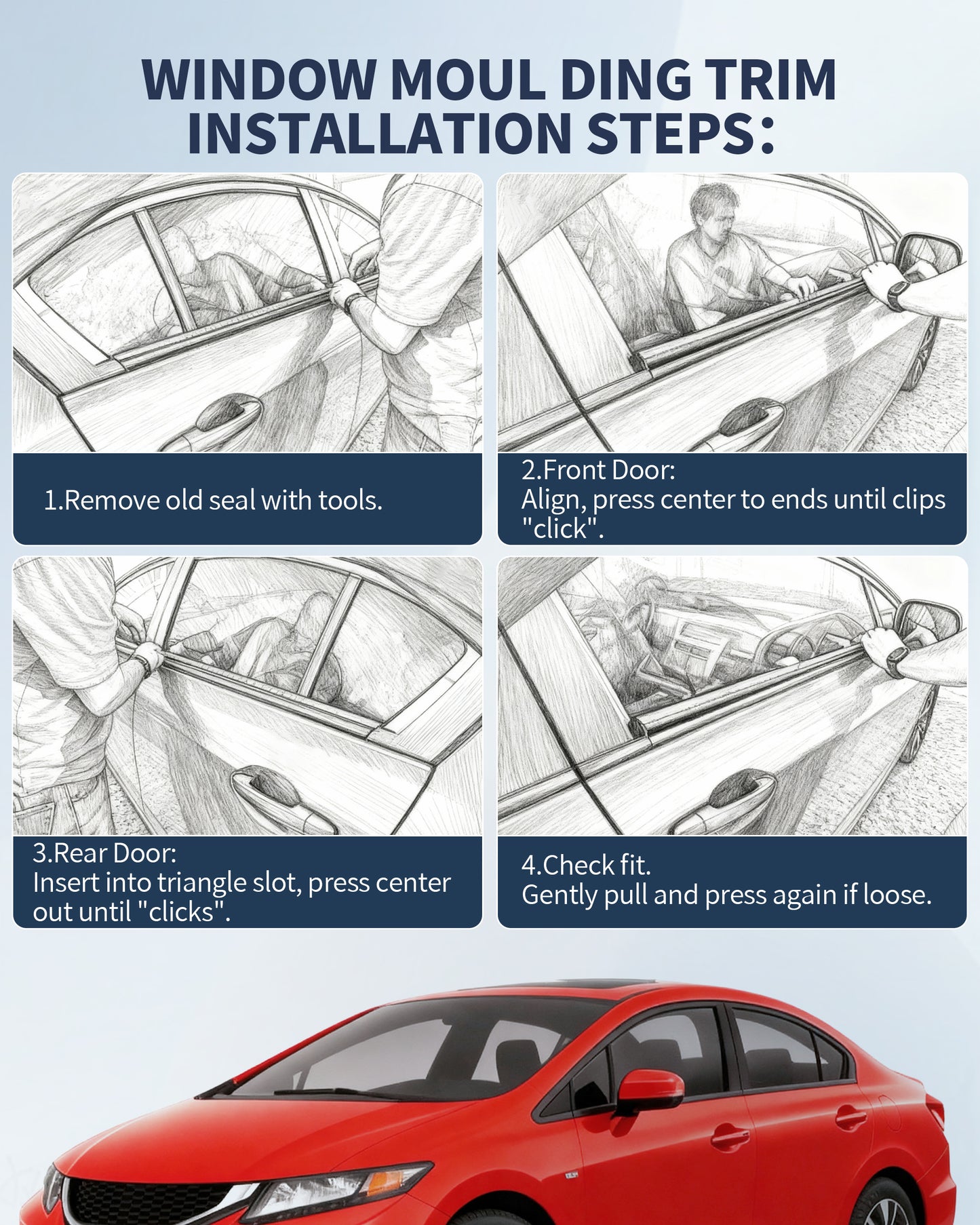 Honda Civic Window Weather Stripping Kit 2012-2015 4-Door Sedan | OEM Replacement 72450-TR0-A01
