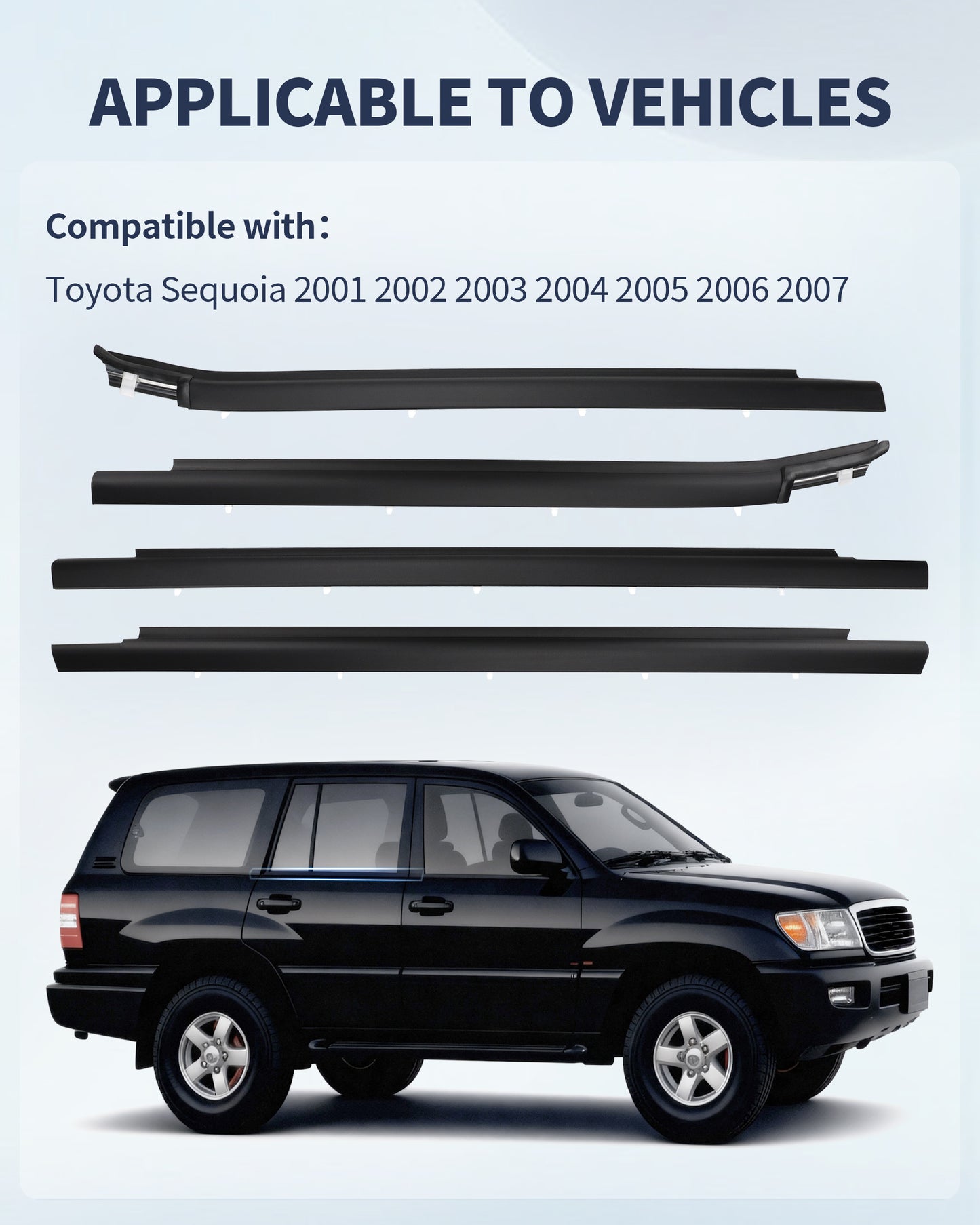 AIKEPT 4PCS Window Molding Trim Weatherstrip Seal Belt, Compatible with 2000-2006 Tundra & 2001-2007 Sequoia, Replaces 75710-0C010, 75720-0C010, 75730-0C010, 75740-0C010