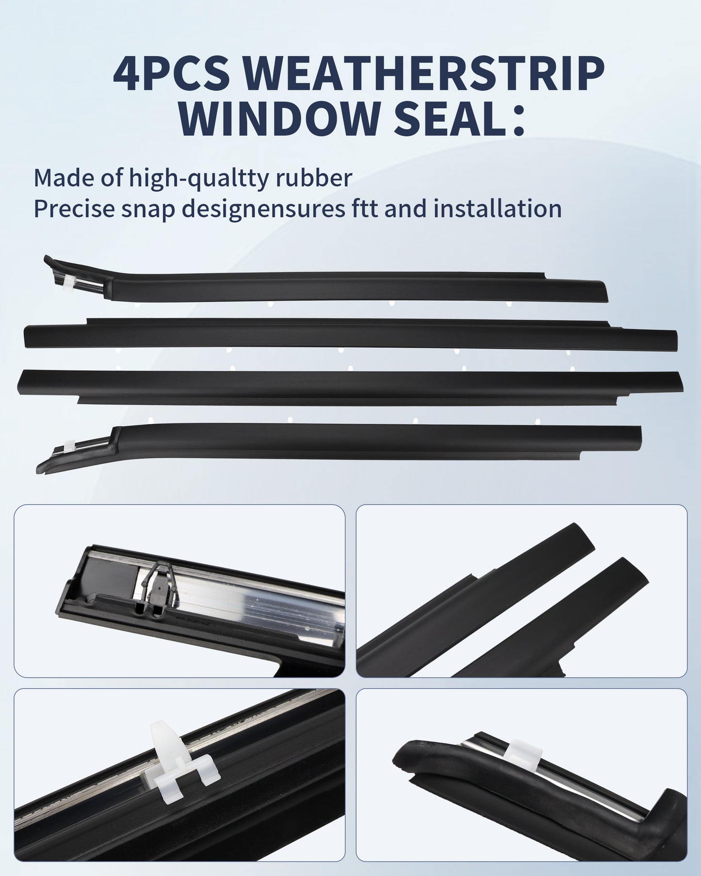 AIKEPT 4PCS Window Molding Trim Weatherstrip Seal Belt, Compatible with 2000-2006 Tundra & 2001-2007 Sequoia, Replaces 75710-0C010, 75720-0C010, 75730-0C010, 75740-0C010