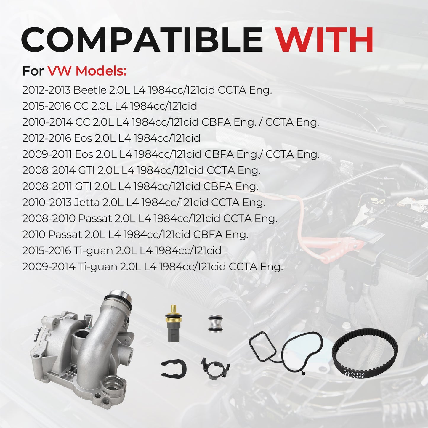 Audi VW Water Pump 06H121026AB - 2.0T TSI with Belt Kit