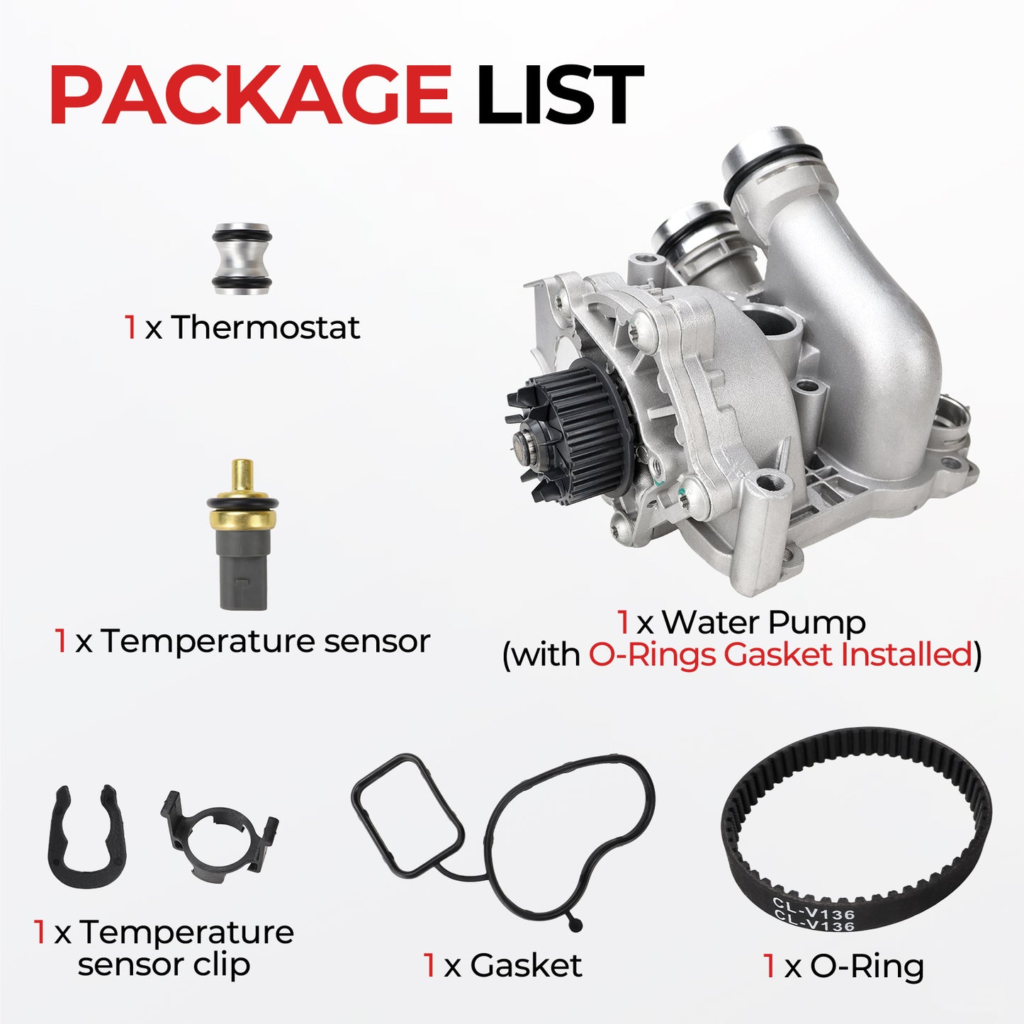 Audi VW Water Pump 06H121026AB - 2.0T TSI with Belt Kit