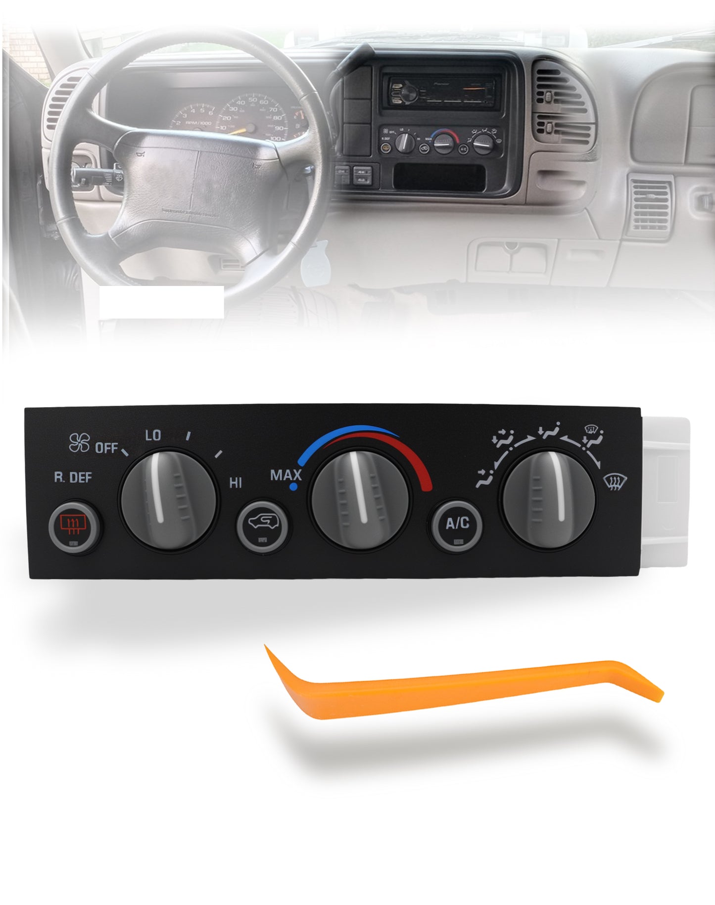 Flecto 599-006 AC Heater Control Panel with Rear Defogger - 1996-2000 Chevy, Cadillac, GMC (Escalade, C1500, Suburban, Tahoe, Yukon) - Replaces OEM 9378805, 16231165