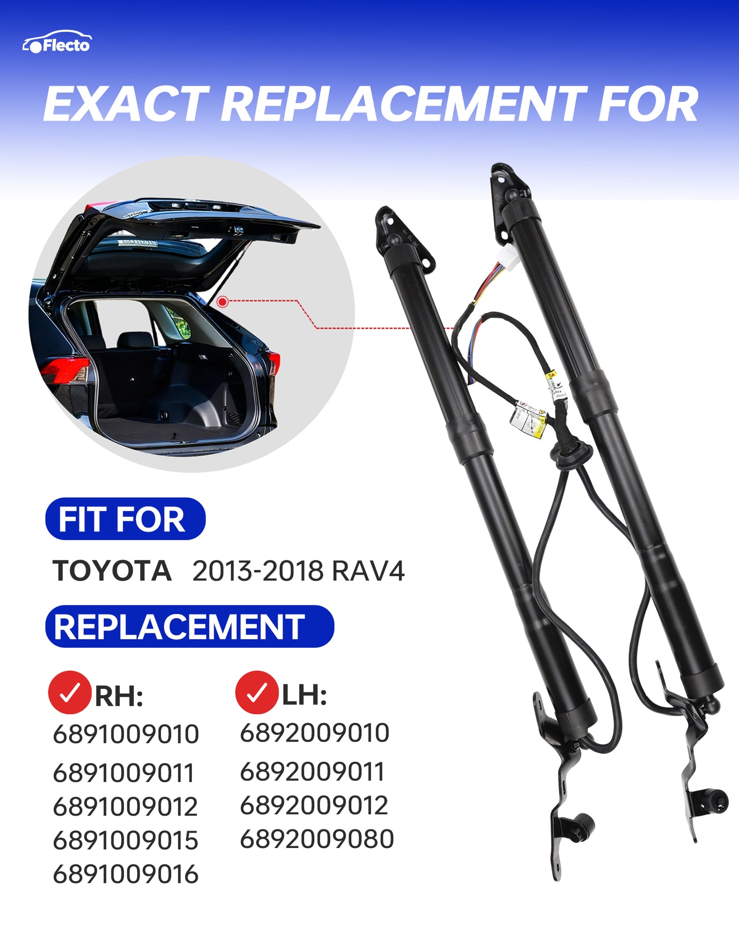 Flecto Left & Right Liftgate Struts, Electric Rear Hatch Lift, Trunk Tailgate Power Shock Support, Compatible with 2013-2018 Toyota RAV4 2.5L, Replace# 6892009010 6891009010, 2 Set