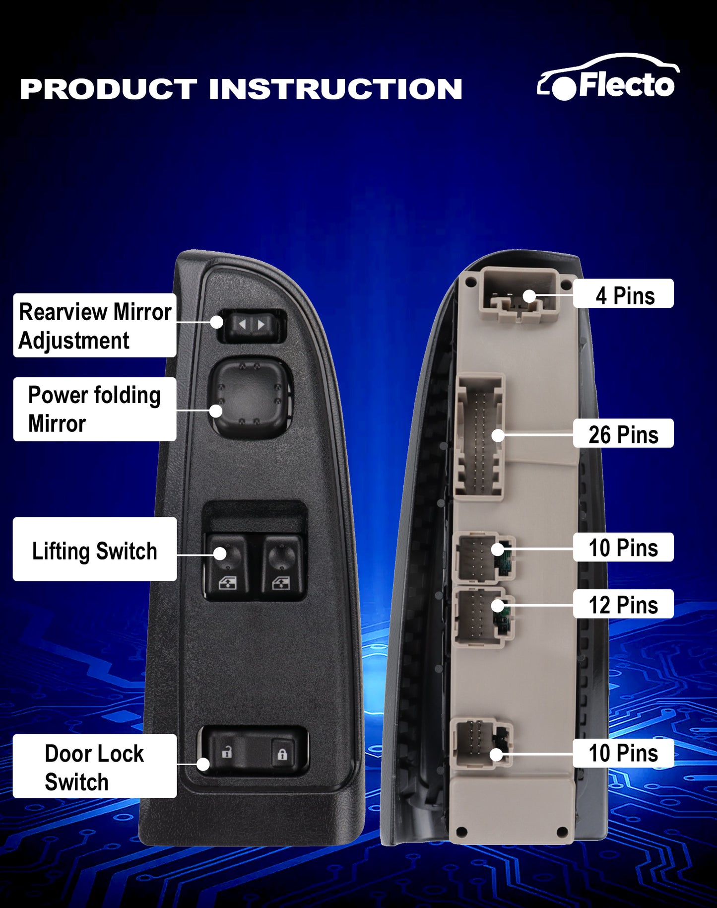 Flecto Master Power Window Switch Driver Side 15883318 with Door Lock & Bezel Compatible with 2003-2007 Chevy Silverado 1500 2500 3500 2003-2007 GMC Sierra 1500 2500 3500 Replace 920-023