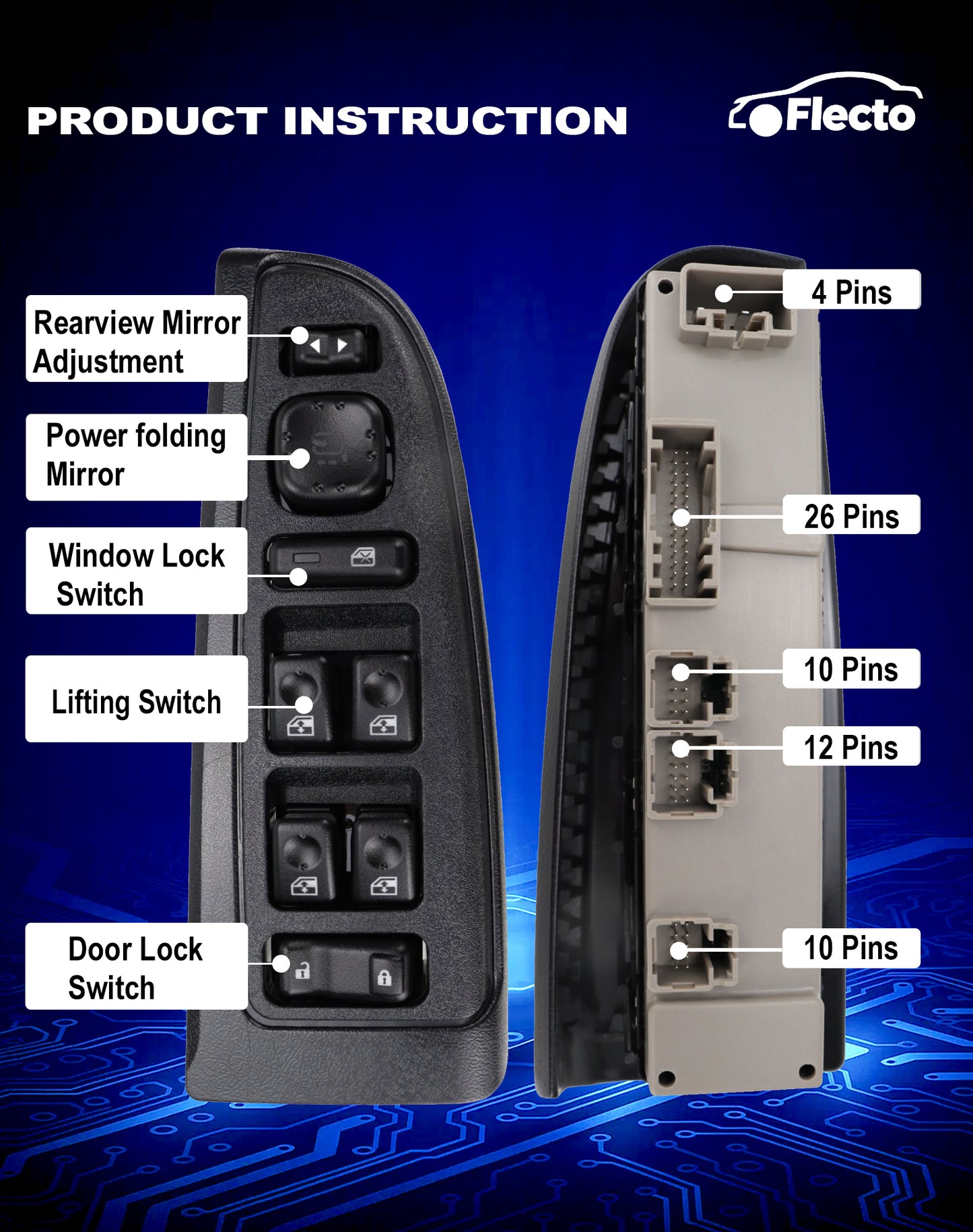 Flecto Master Power Window Switch Driver Side 15883319 with Door Lock & Folding Mirror Compatible with 2003-2006 Cadillac Escalade Chevy Silverado Avalanche Suburban Tahoe GMC Sierra Yukon Hummer H2