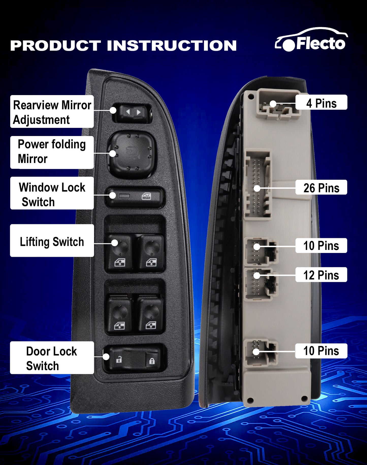 Flecto Master Power Window Switch Driver Side 15883320 with Door Lock Compatible with 03-07 Chevy Avalanche Silverado Suburban Tahoe GMC Yukon Sierra Cadillac Escalade, Replace 920-020 DWS-241