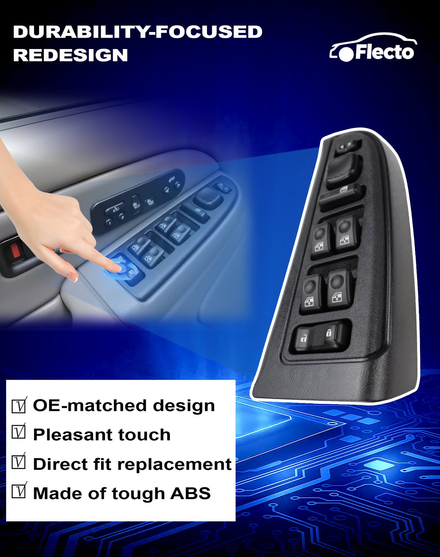 Flecto Master Power Window Switch Driver Side 15883320 with Door Lock Compatible with 03-07 Chevy Avalanche Silverado Suburban Tahoe GMC Yukon Sierra Cadillac Escalade, Replace 920-020 DWS-241