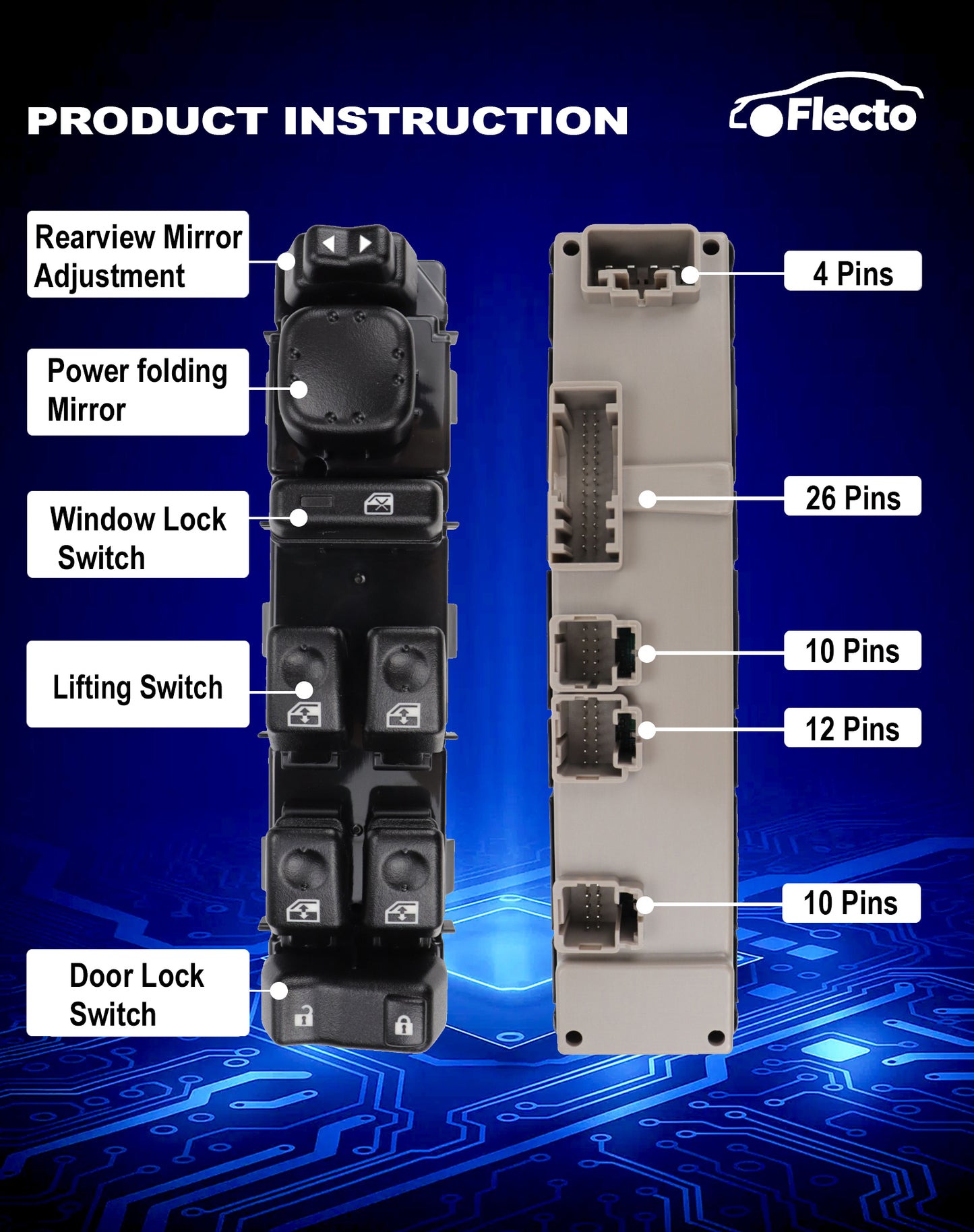 Flecto Master Power Window Switch Driver Side 15883323 with Door Lock Compatible with 2003-2007 Chevy Silverado, GMC Sierra Yukon Cadillac Escalade, Replace DWS-220 901-075
