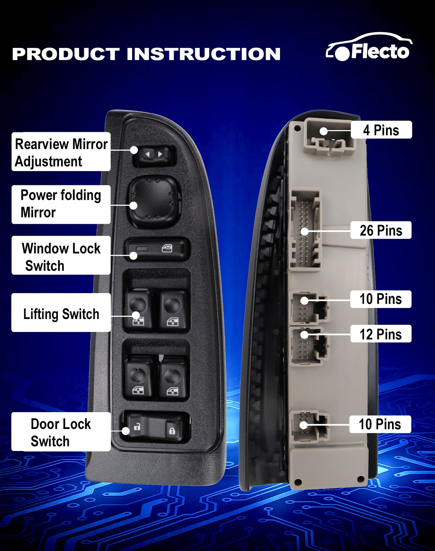 Flecto Master Power Window Switch Driver Side 15883323 with Door Lock & Bezel Compatible with 2003-2007 Chevy Silverado GMC Sierra Yukon Cadillac Escalade Replace DWS-220 901-075