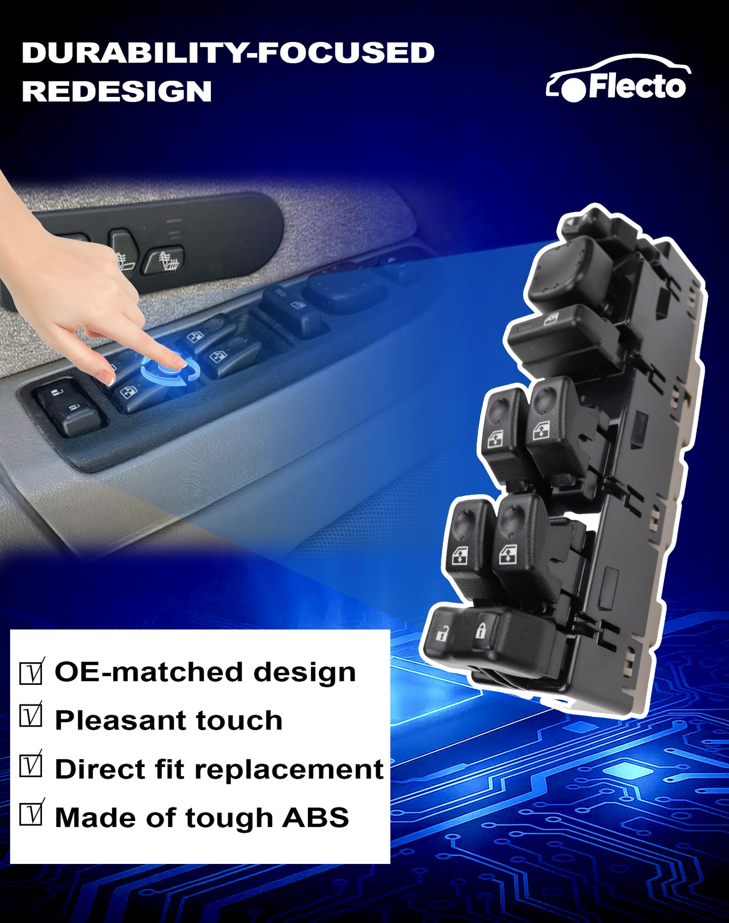Flecto Master Power Window Switch Driver Side 15883323 with Door Lock Compatible with 2003-2007 Chevy Silverado, GMC Sierra Yukon Cadillac Escalade, Replace DWS-220 901-075