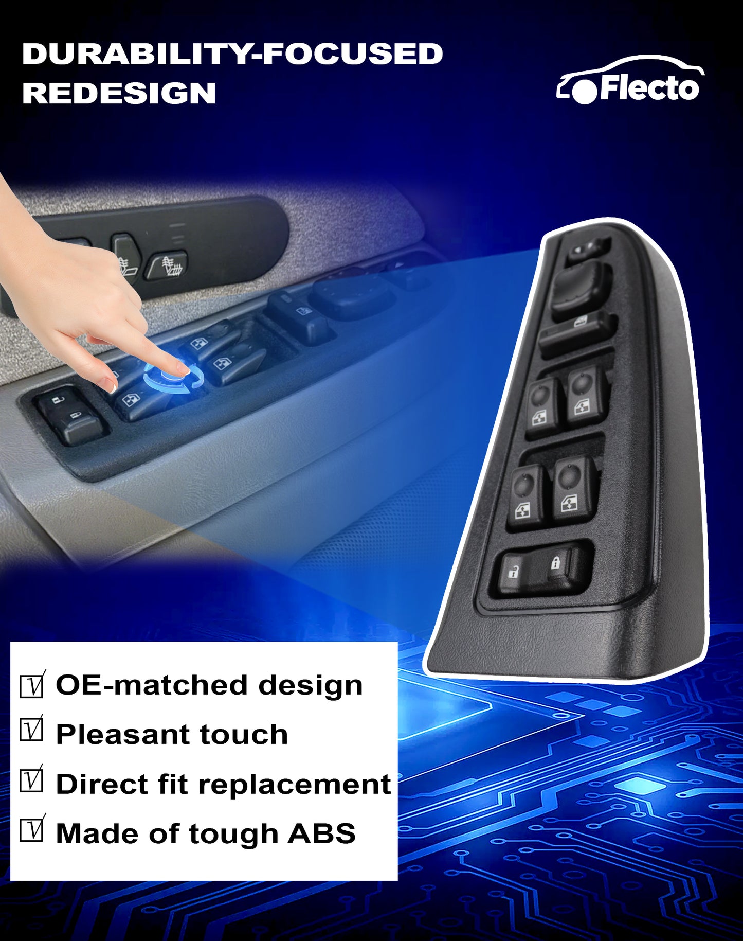 Flecto Master Power Window Switch Driver Side 15883323 with Door Lock & Bezel Compatible with 2003-2007 Chevy Silverado GMC Sierra Yukon Cadillac Escalade Replace DWS-220 901-075