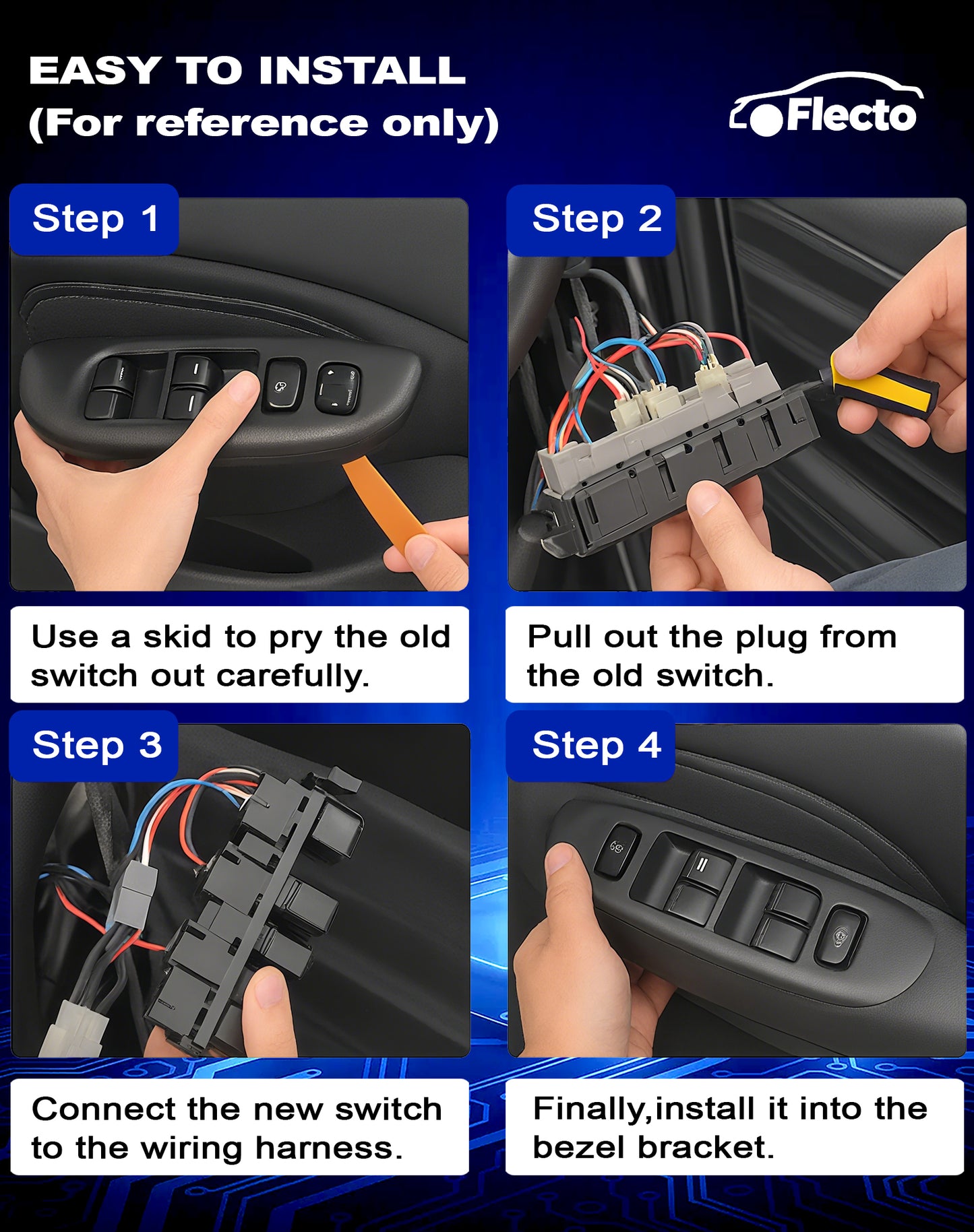 Flecto Master Power Window Switch Driver Side 15883323 with Door Lock & Bezel Compatible with 2003-2007 Chevy Silverado GMC Sierra Yukon Cadillac Escalade Replace DWS-220 901-075