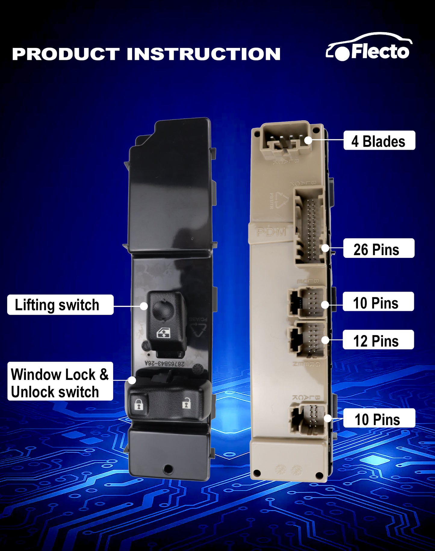 Flecto Power Window Switch Front Passenger Side 19115820 with Door Lock Compatible with 2003-2007 Chevy Avalanche Silverado Suburban Tahoe GMC Yukon Sierra Cadillac Escalade, Replace 920-020 DWS-241