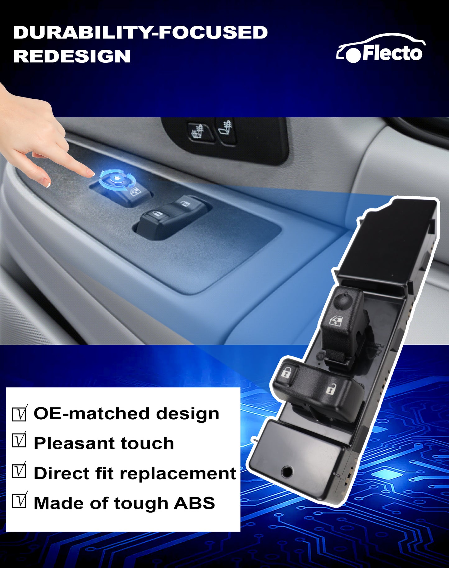 Flecto Power Window Switch Front Passenger Side 19115820 with Door Lock Compatible with 2003-2007 Chevy Avalanche Silverado Suburban Tahoe GMC Yukon Sierra Cadillac Escalade, Replace 920-020 DWS-241