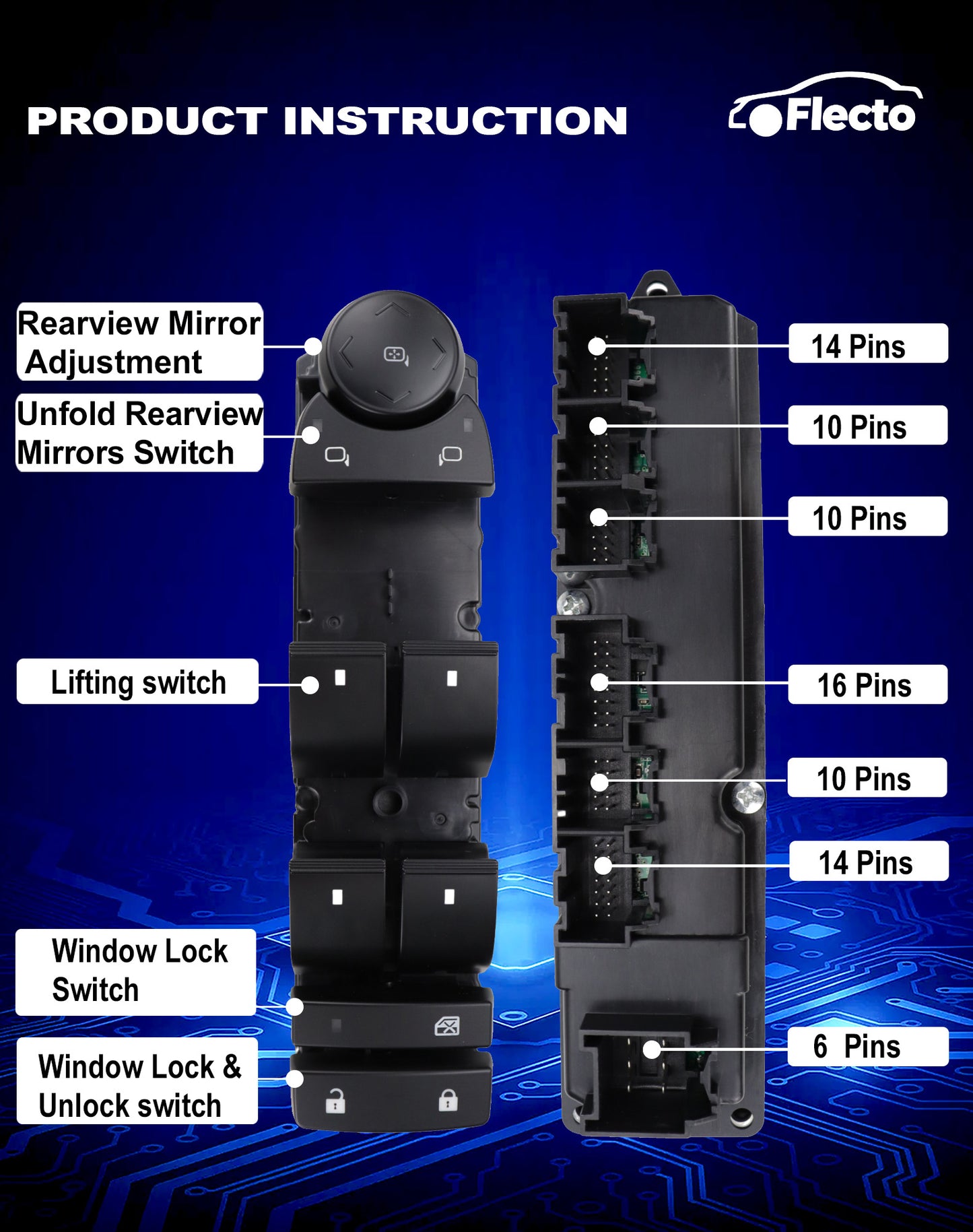 Flecto Master Power Window Switch Driver Side 20835552 with Door Lock Compatible with 07-14 Chevy Silverado Suburban Tahoe GMC Yukon Sierra 2009-2014 Escalade, 25783950 25976221