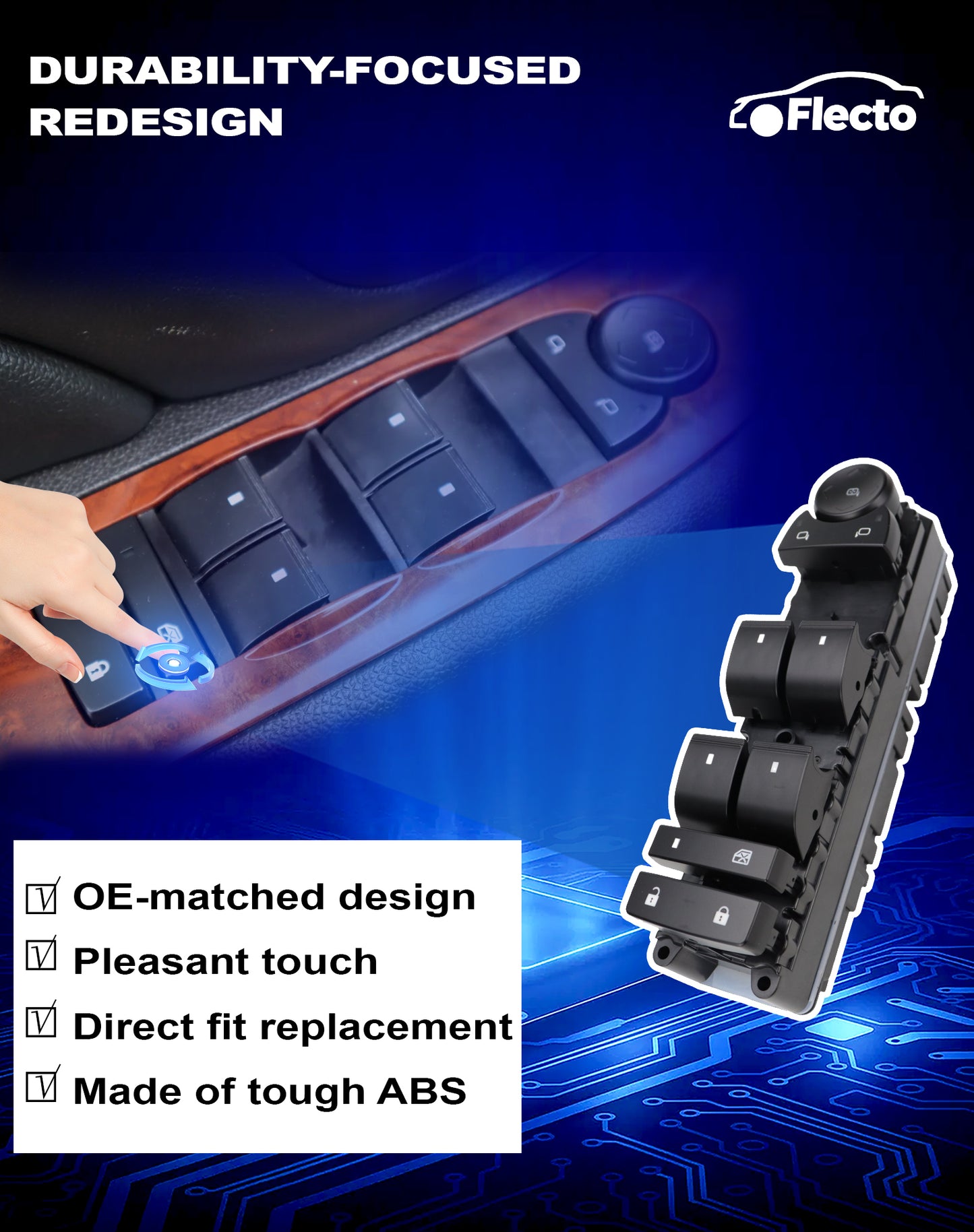 Flecto Master Power Window Switch Driver Side 20835552 with Door Lock Compatible with 07-14 Chevy Silverado Suburban Tahoe GMC Yukon Sierra 2009-2014 Escalade, 25783950 25976221