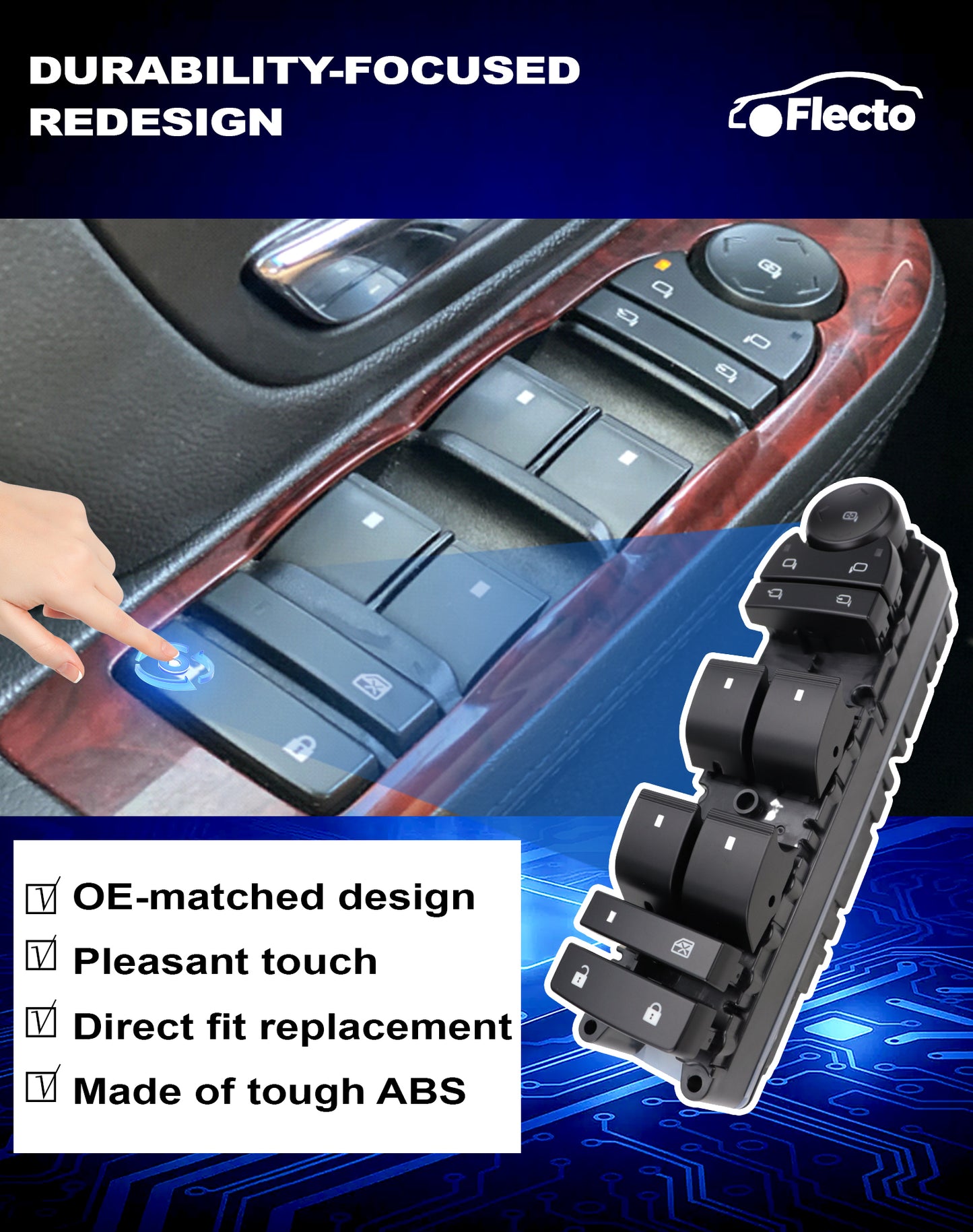 Flecto Master Power Window Switch Driver Side 20835553 with Door Lock Compatible with 2011-2013 Chevy Silverado, Replace# 20835553AD
