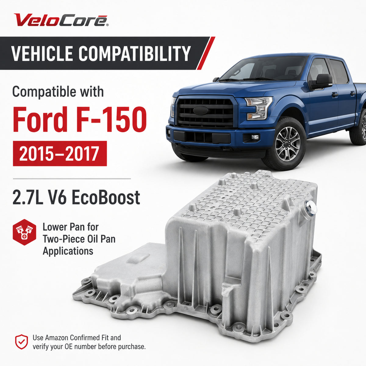 Ford F-150 2.7L aluminum lower oil pan: vehicle compatibility chart