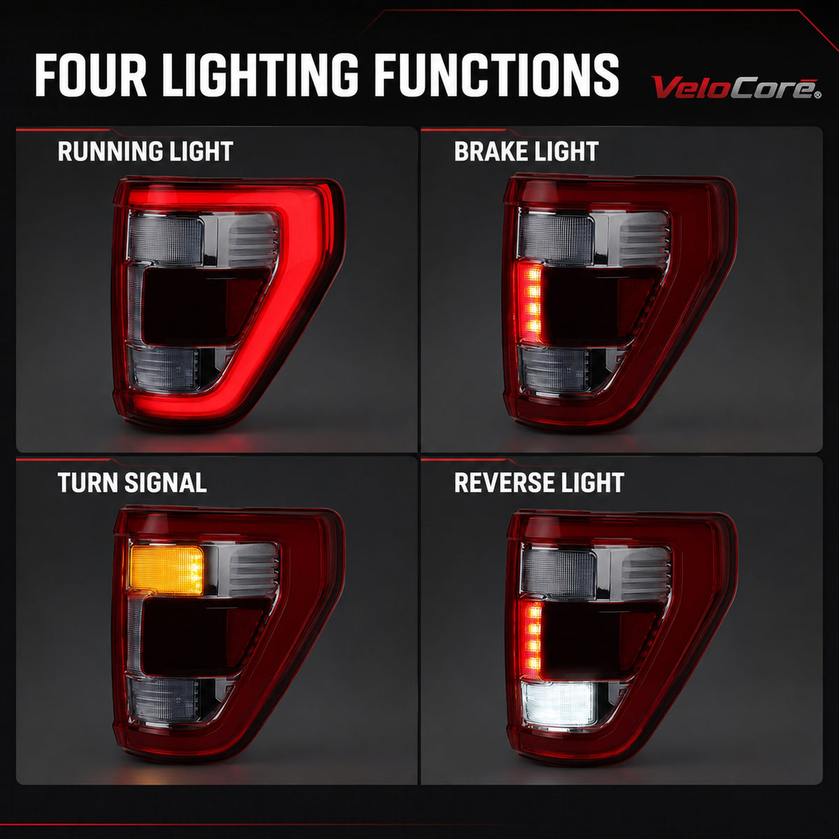 VeloCore LED Tail Light Assembly ML3Z13404D Right Passenger Side 11-Pin | Compatible with Ford F-150 2021 2022 2023 King Ranch, Lariat, Limited and Platinum W/Bracket W/O Radar