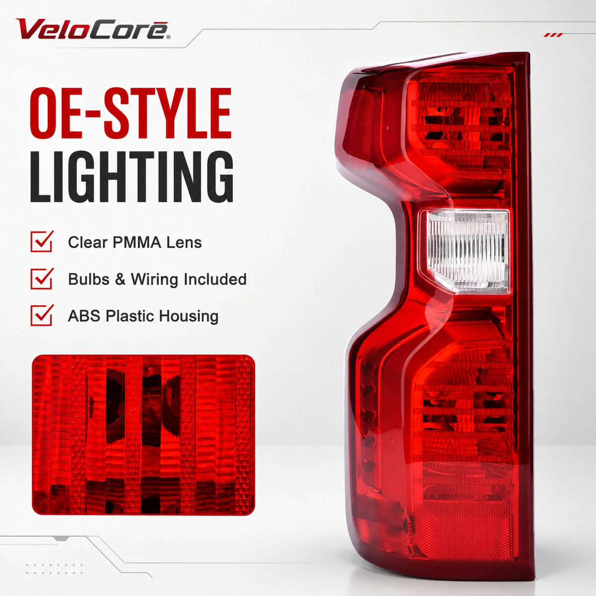VeloCore Red Tail Light Pair 84554656 Fit for Chevrolet Silverado 1500 | compatible with Chevrolet Silverado 1500 2019-2025 and 2500HD 2020-2025, halogen bulbs, left and right, 84554657