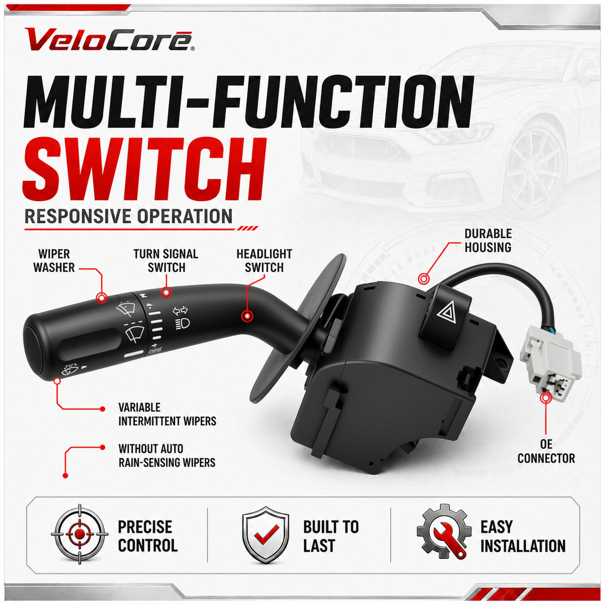 VeloCore Turn Signal Wiper Dimmer Combination Switch Lever 5L3Z-13K359-AAA