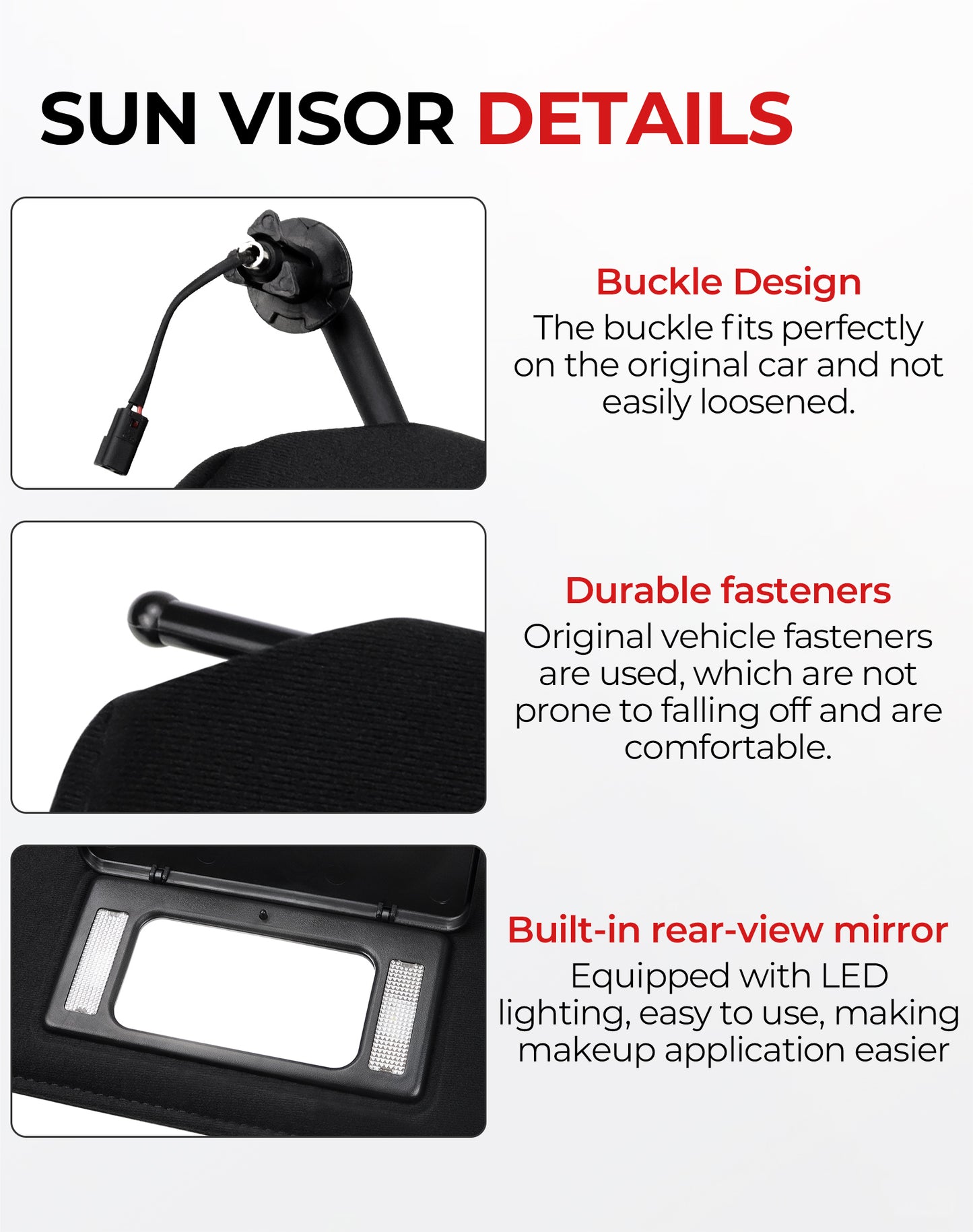 VeloCore Pair Sun Visor Replacement with LED Light & Mirrors Compatible with Chevrolet Corvette C5 1997 1998 1999 2000 2001 2002 2003 2004 Replace# 10442033 10442034, Black