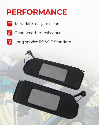 VeloCore Pair Sun Visor Replacement with LED Light & Mirrors Compatible with Chevrolet Corvette C5 1997 1998 1999 2000 2001 2002 2003 2004 Replace# 10442033 10442034, Black