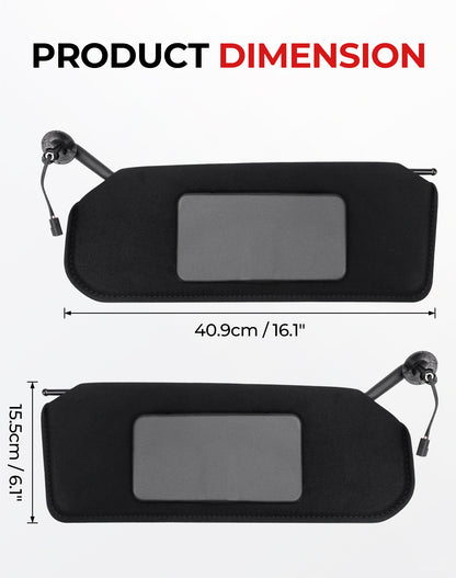 VeloCore Pair Sun Visor Replacement with LED Light & Mirrors Compatible with Chevrolet Corvette C5 1997 1998 1999 2000 2001 2002 2003 2004 Replace# 10442033 10442034, Black