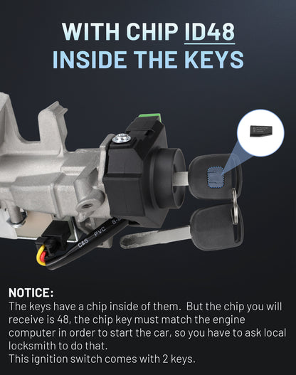 Radvik Ignition Switch Lock Cylinder with 2 Keys (Chip ID48) Compatible with 2003-2007 Honda Accord, 2003-2007 CR-V, 2003-2007 Fit, 2003-2007 Odyssey, 35100-SDA-A71