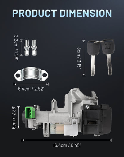 Radvik 35100-SDA-A71 Ignition Switch Lock Cylinder Assembly with 2 Keys (No Chip) - Compatible with Honda Accord 2004-2007 Odyssey 2005-2007 Element 2007