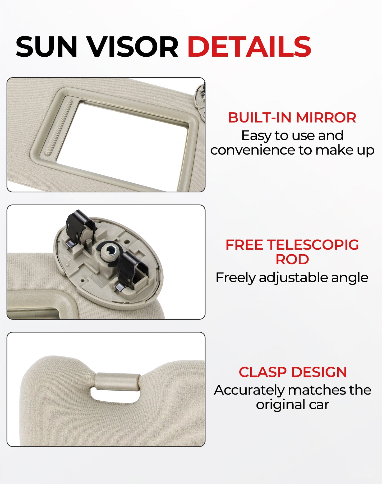 Toyota Camry Passenger Sun Visor 7431006750E0 - Right Side Beige (2007-2011)
