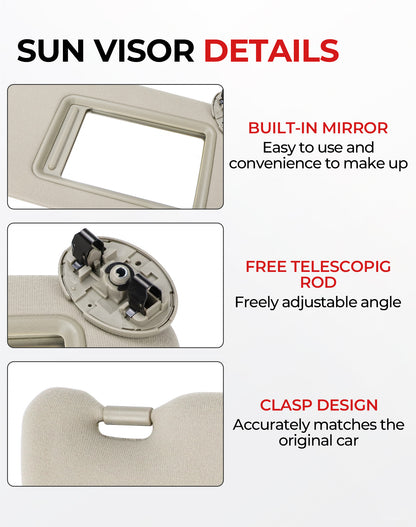 Toyota Camry Passenger Sun Visor 7431006750E0 - Right Side Beige (2007-2011)