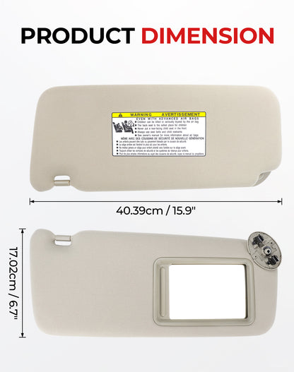 Toyota Camry Passenger Sun Visor 7431006750E0 - Right Side Beige (2007-2011)