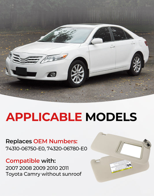 Toyota Camry Driver Sun Visor 7432006780E0 - Left Side Beige (2007-2011)