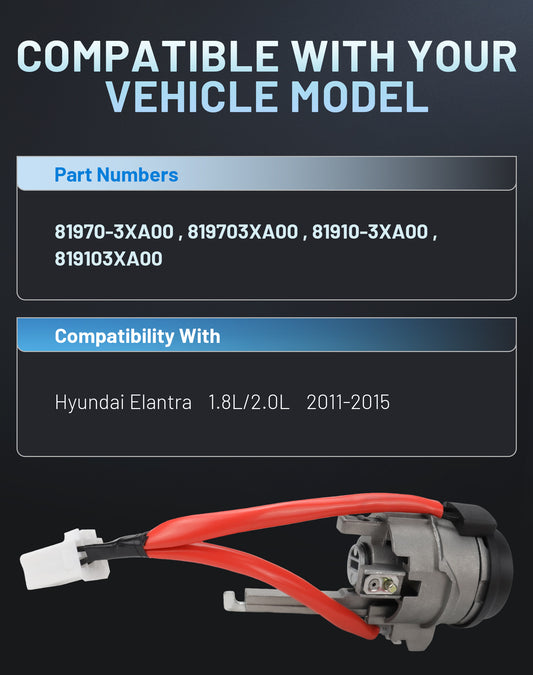 Hyundai Elantra Ignition Lock Cylinder & Door Lock Set 81970-3XA00 - with 2 Keys (2011-2016)