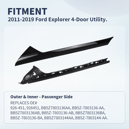 Ford Explorer Windshield Trim Molding 926451 - A Pillar Right Outer & Inner (2011-2019)
