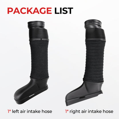Two black air intake hoses labeled 'left' and 'right' on a white background.