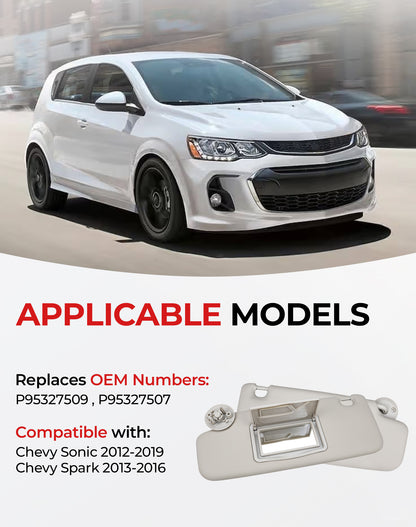 VeloCore Pair of Left and Right Sun Visor Compatible with Chevy Sonic 2012-2020, Chevy Spark 2013-2016, Replace# P95327509, P95327507