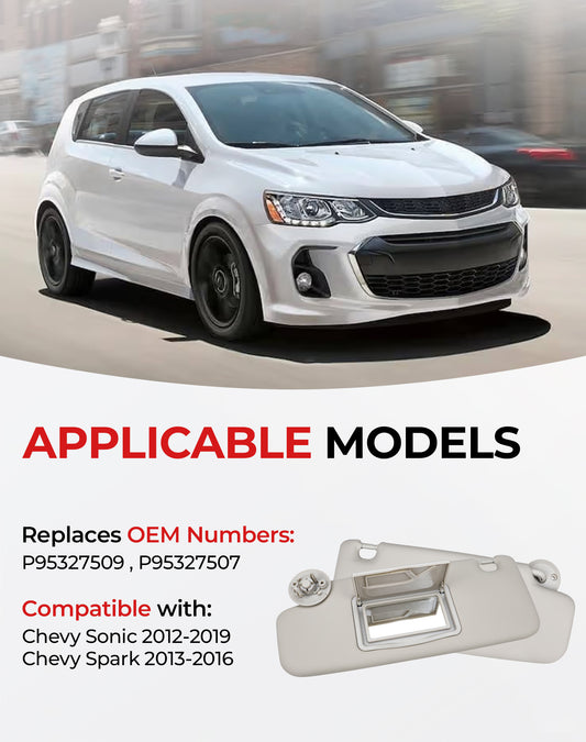 VeloCore Pair of Left and Right Sun Visor Compatible with Chevy Sonic 2012-2020, Chevy Spark 2013-2016, Replace# P95327509, P95327507